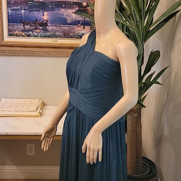 Teal green one shoulder evening gown petite Alex evenings size 12P - Picture 2 of 16